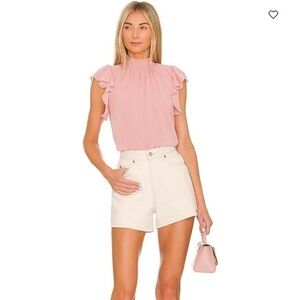 1. State Flutter Sleeve Smocked Neck Chiffon Top SZ XS